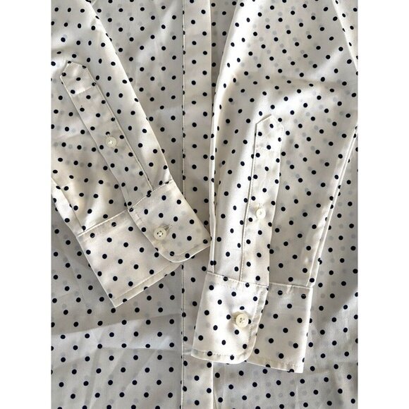 Lauren Ralph Lauren Button Up Blouse Ivory with Navy Polka Dots Classic Size XS - Picture 10 of 16